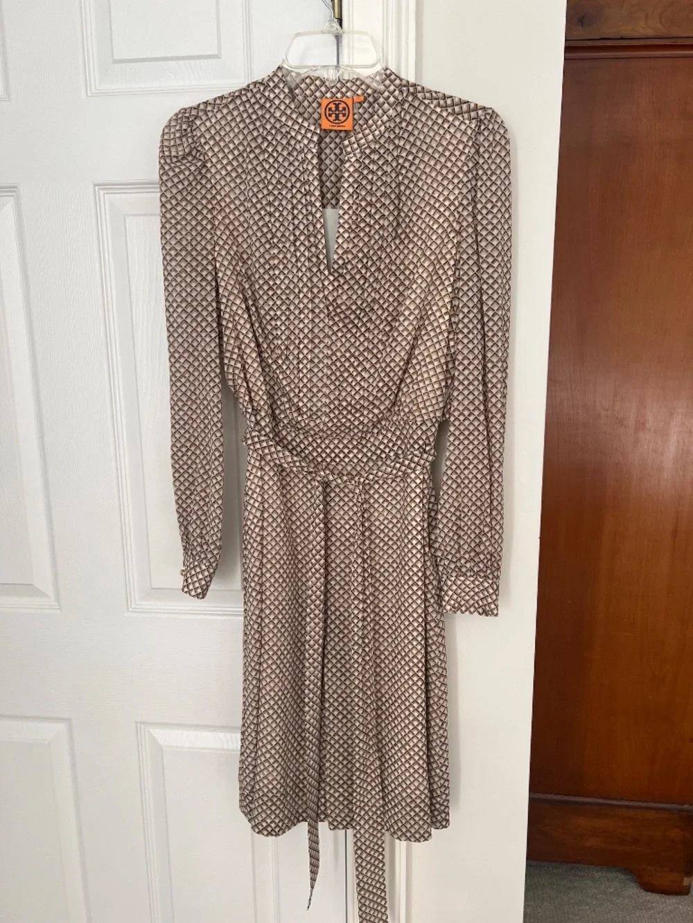 Tory Burch Chiffon Geometric Print Tie Waist Dress Size 2